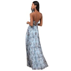 Lulu's Blue and Gray Strapless Maxi Dress